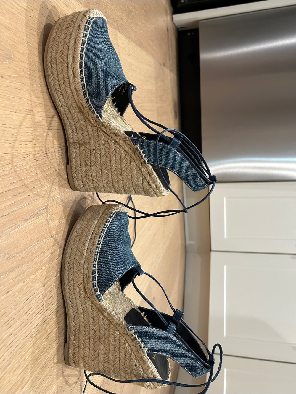 Saint Laurent Denim Espadrille Wedges in Blue with Jute Platform - Picture 6 of 12